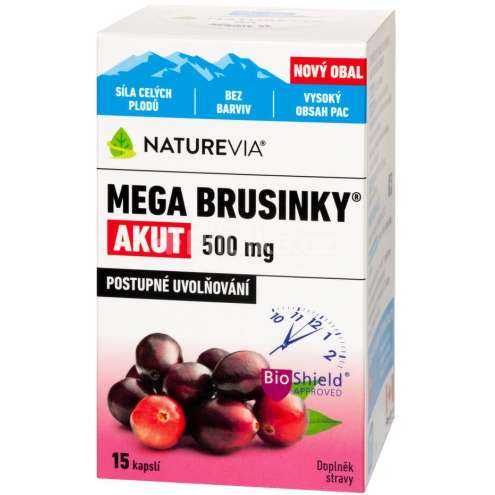 NatureVia Mega brusinky Akut - Мега Клюква 500 мг, 15 капсул